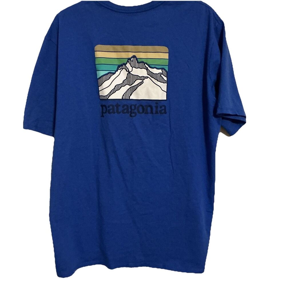 ❤️ Patagonia Men's Blue Tshirt Standard Logo Short Sleeve Crew Neck Cotton knit